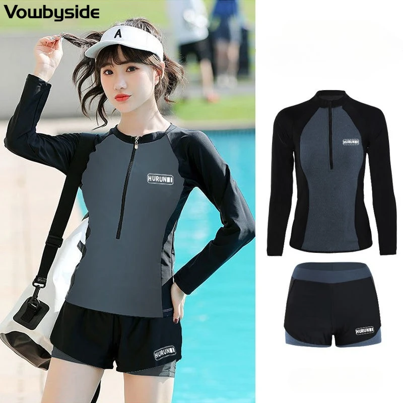 

Women's Swimsuit Two-Piece Wetsuit Long Sleeves Shorts Beach Wear Quick-drying Swimwear