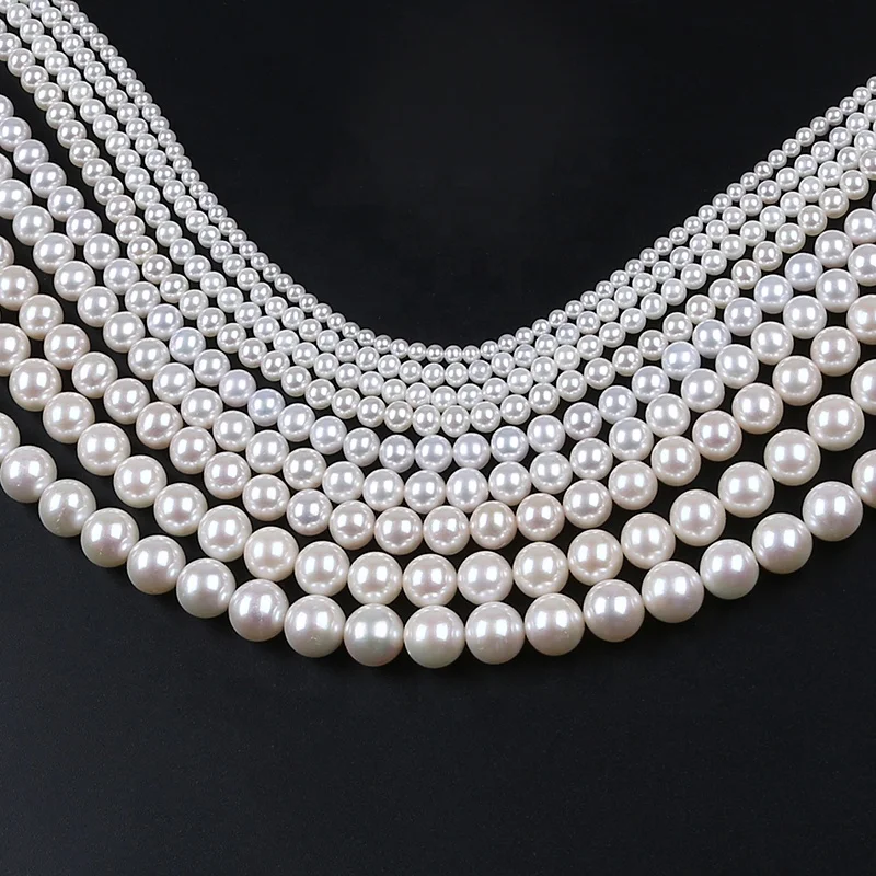 

Wholesale AAA 4-9.5mm multisize Natural Freshwater White high quality Round Pearls Strands For Women