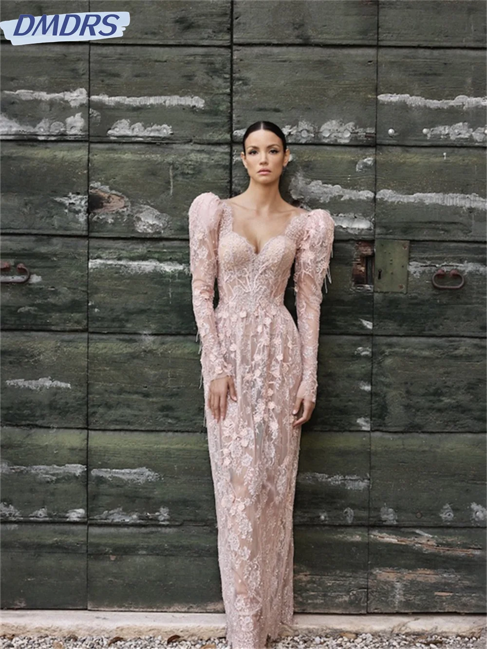 

Elegant Long Sleeve Prom Dress 2024 Sexy Lace Evening Dresses Luxurious Strapless Floor-Length Gowns Vestidos De Novia