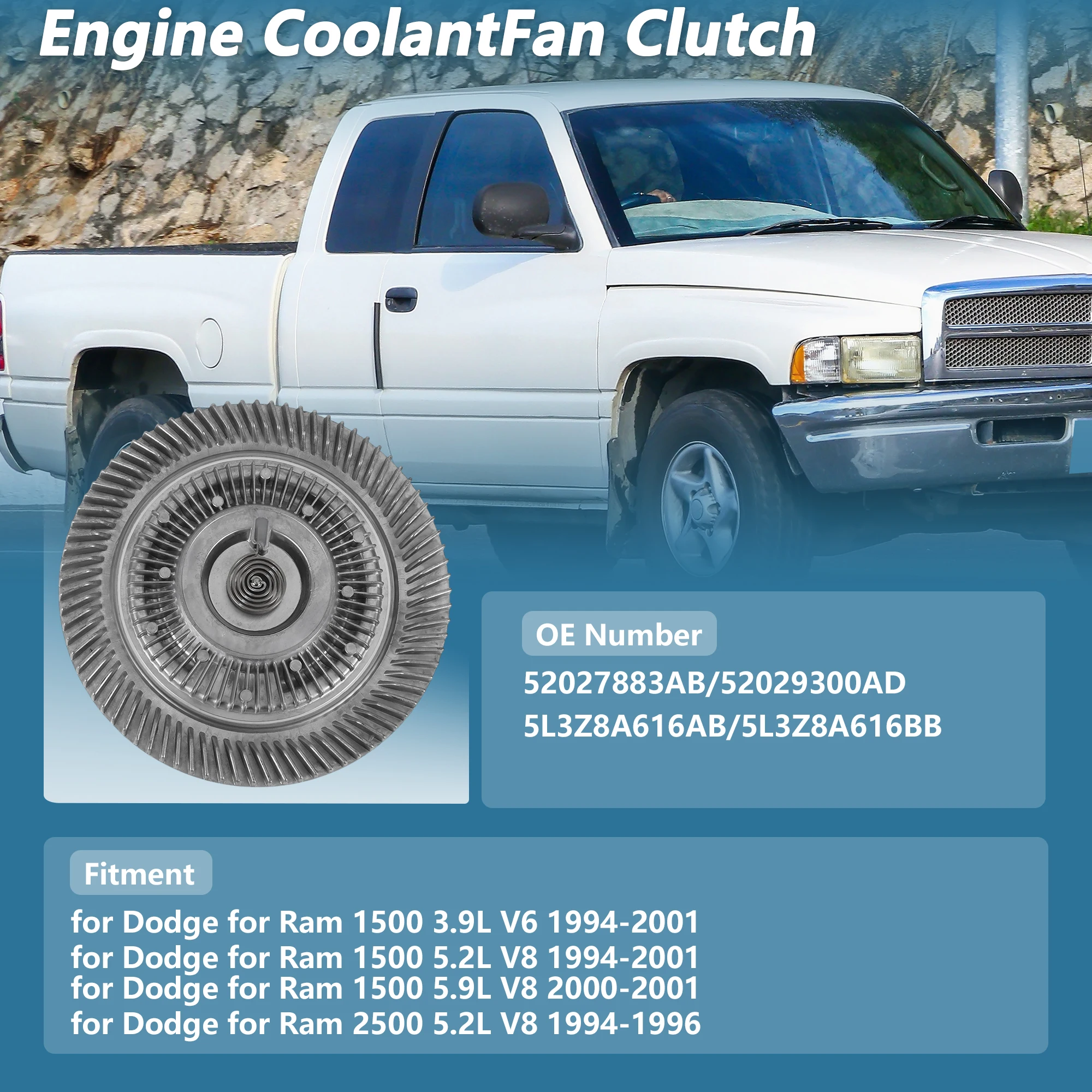 

UXCELL Engine Cooling Fan Clutch for Dodge for Ram 1500 3.9L V6 1994-2001 No.52027883AB