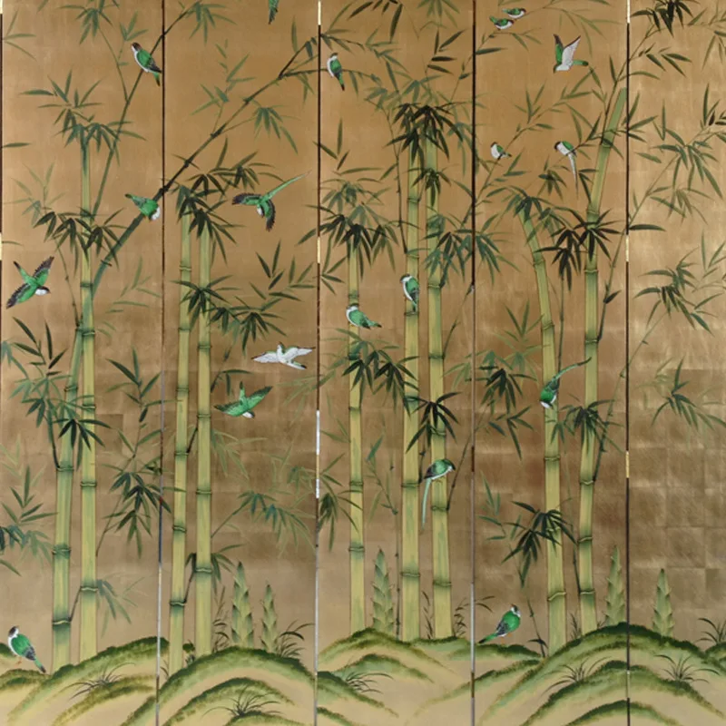 Screen hand-painted bamboo hotel furniture decoration Internet celebrity live broadcast folding background wall