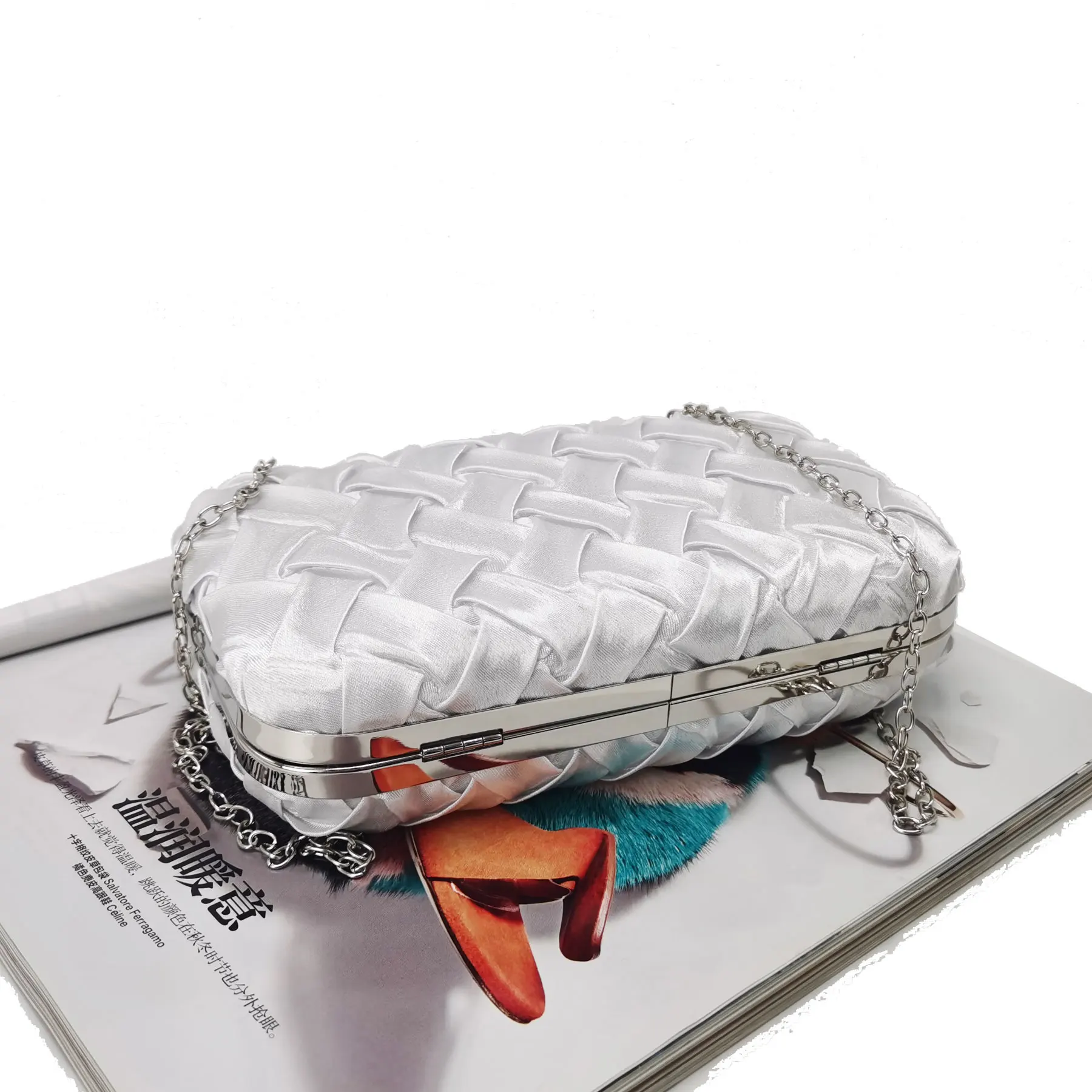 KHNMEET Fashion Silver Woven Clutch Bags for Women Party Purse Cheaper Wholesale Evening Bags Boutique Wedding Handbags 557