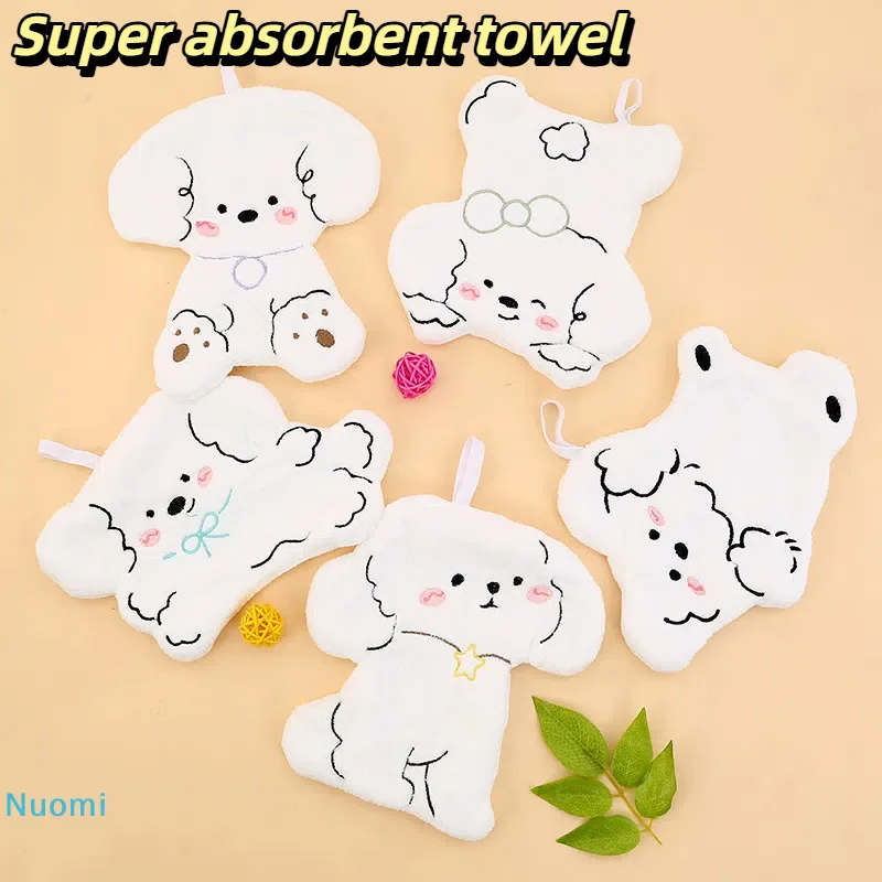 

1Pc Kawaii Hand Towel Super absorbent towel Cartoon Hand Mat Kitchen Cleaning Cloth Cute Dog Hanging Towels Bathroom Supplies