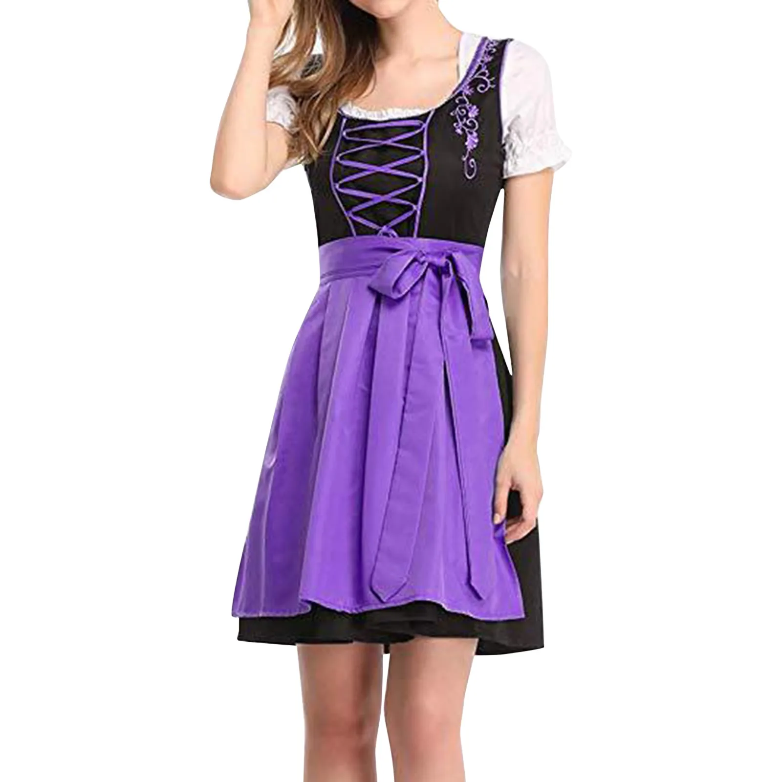 

Women Traditional Bavarian Oktoberfest Dress German Beer Wench Costume for Halloween Maid Carnival Fancy Party Dresses