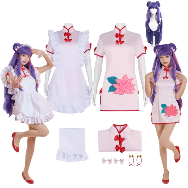 

Ranma 1/2 Shampoo Cosplay Costume Pink Mini Skirt Qipao Dress Chinese Amazon Outfit Full Set for Women Halloween Party