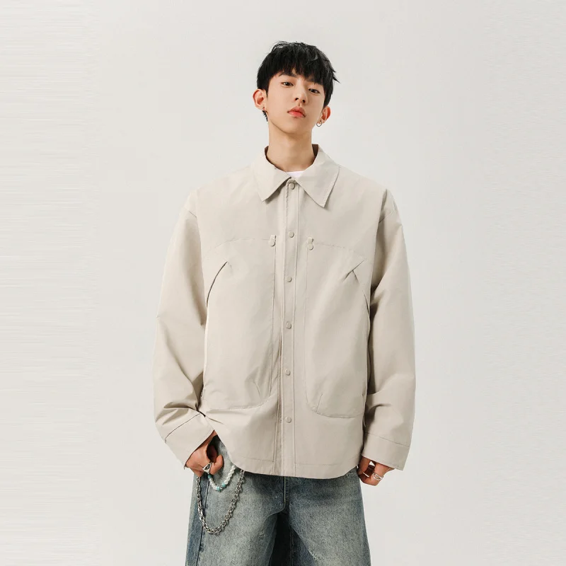 

GIOIOMen's Jacket， Spring and Autumn New Style Turn-down Collar Large Pocket Workwear Casual Loose Men's Jacket