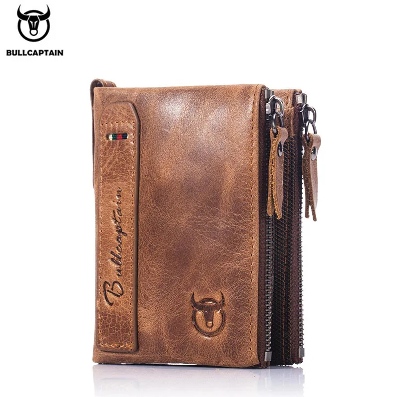 BULLCAPTAIN Vintage Fashion Men\'s Wallet Gift Leather Zipper Buckle Card Holder Coin Purse PORTFOLIO Portomonee Men\'s Wallet