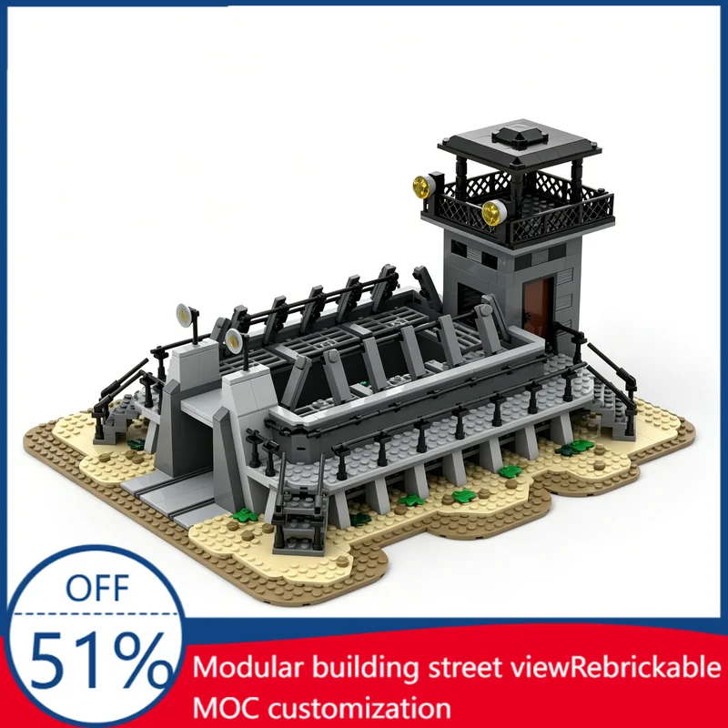 NEW 1304 PCS MOC Jurassic Raptor Enclosure Dinosaur Pen with Watchtower and Rail Entrance Building Blocks Diorama Christmas Gift