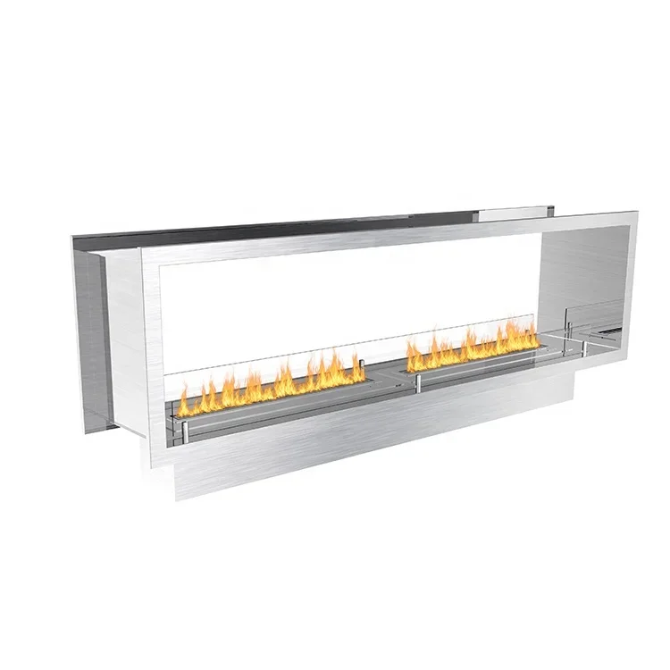 New 1800mm Double Sided Built In Electric Bio Flame TV Stand Wall Mounted Fireplace