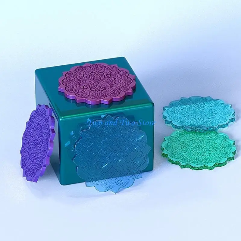 HX6F Mandala Tea Tray Mold Silicone Epoxy Resin Placemat Mold Used to Make Artificial Agate Pieces Coasters