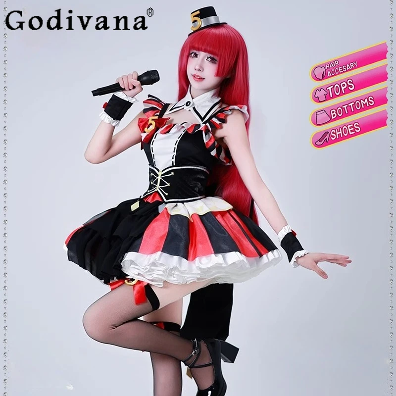 Costume cosplay da donna rosso e nero Cos Costume cosplay Set completo di costume da canto per ragazze Lolita Anime Abito uniforme da festa di Halloween
