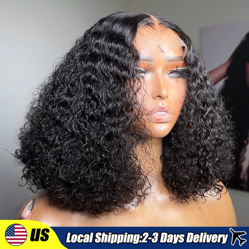 Brazilian Deep Wave 13x6 HD Transparent Lace Frontal Wig  200% 13x4 Short Bob Curly Human Hair Wig For Women