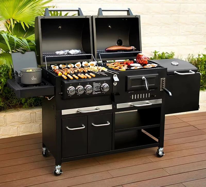 Applicable to Outdoor Large Gas and Charcoal Grill Heavy Duty Trolley BBQ Smoker Smokeless Combo Commercial Barbecue BBQ Grills