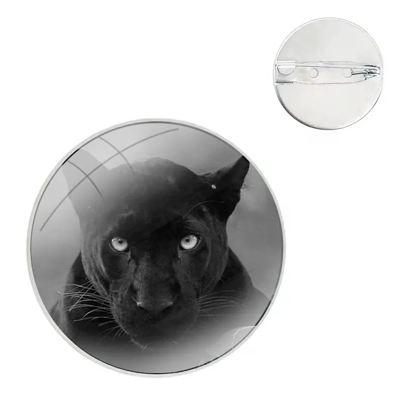 Black Cheetah Panther Glass Dome Brooches Shirt Lapel Bag Cute Badge Pins For Clothes Hat Accessories