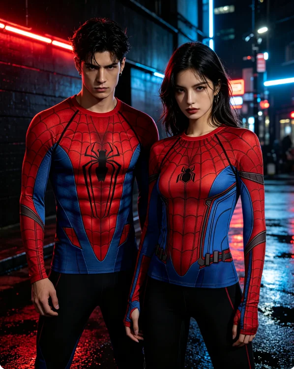 Image of 2026 Film Herren Spider-Man Print Superhelden-Cosplay-Kostüm Kompressions-Schnelltrocknungs-T-Shirt Enganliegendes Langarm-Oberteil Familien-Set