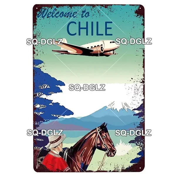 Винтажная палочка для украшения палочки для паба-бара Land Platte Zinn Zeichen Reise Indien/Chile Poster Винтажная палочка для украшения палочки для паба-бара Land Platte Zinn Zeichen Reise Indien/Chile Poster