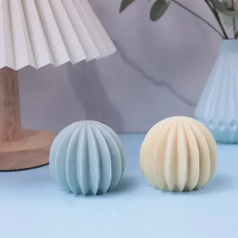 2026 silicone mold spherical fan stripe ball for round ball candle aromatherapy plaster christmas decorative item