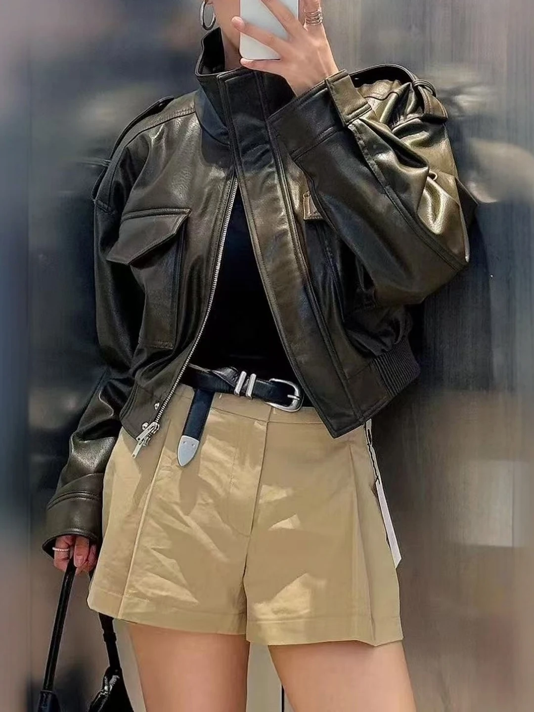 Amerikanischen Retro Pilot PU Leder ort Jaet frauen Lose Fit ort Mantel Herbst Winter Neue Sle Gefälschte Leder Oberbekleidung