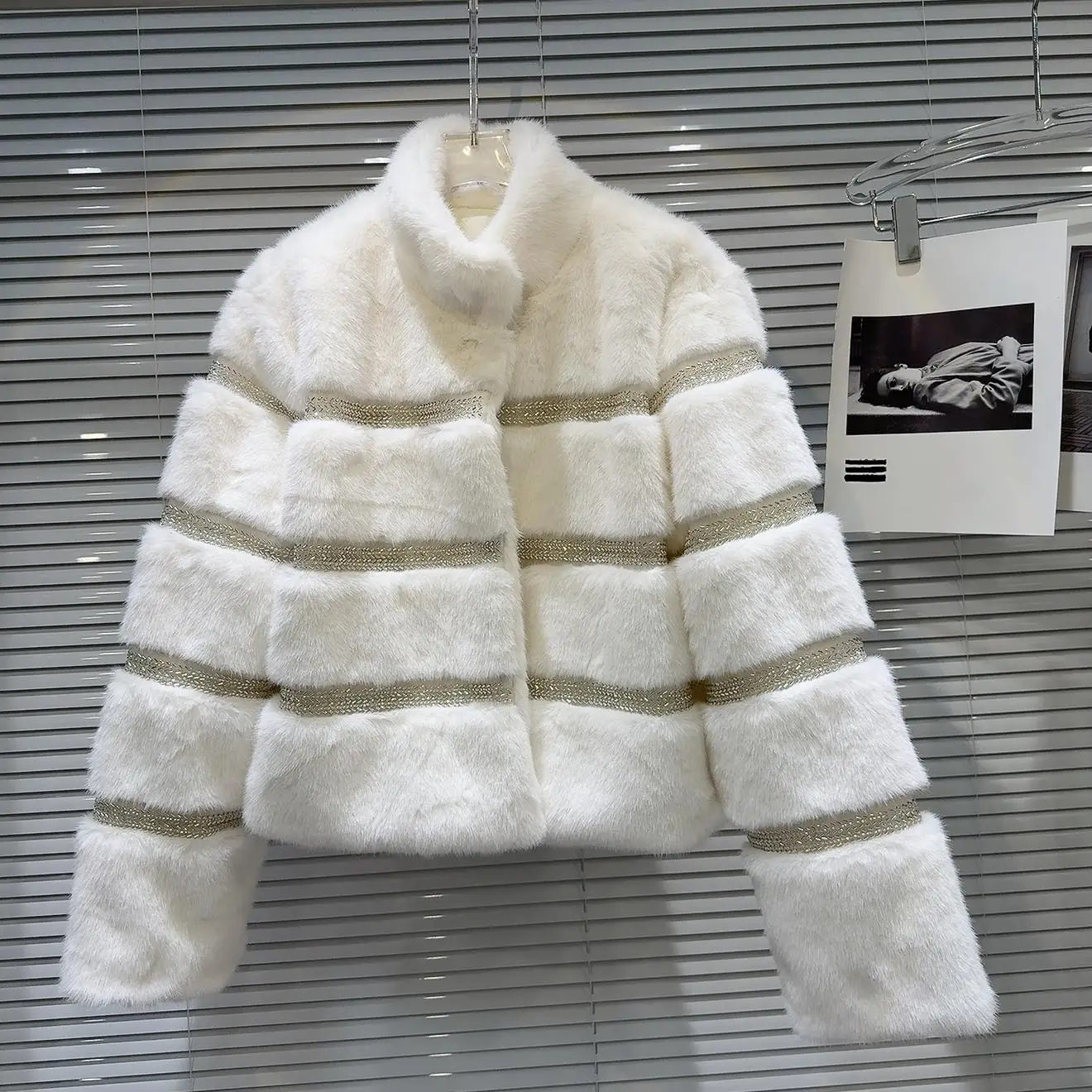 صديقة للبيئة الماس الربط القطن الفراء معطف المرأة Faionable مستقيم قطع طويلة Sve الوقوف طوق لون نقي الشتاء خارج... #3