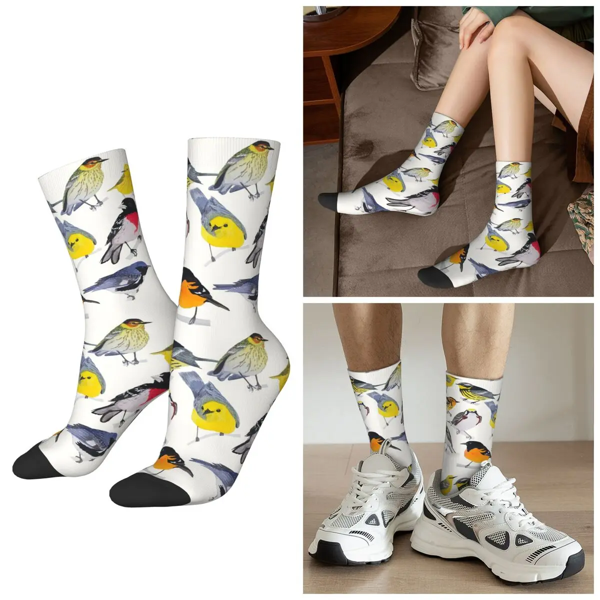 All Seasons Crew Stockings Various Birds Sparrow Pattern Socks Crazy Hip Hop Long Socks for Men Women Valentine's Day Gifts