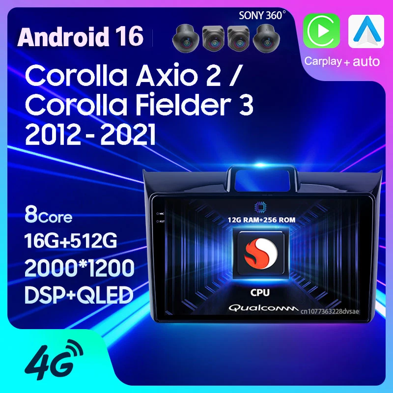 Android 16 Carplay For Toyota Corolla Axio 2 Fielder 3 E160 2012 - 2021 Car Radio GPS Stereo Navigation 2Din Player DSP Video
