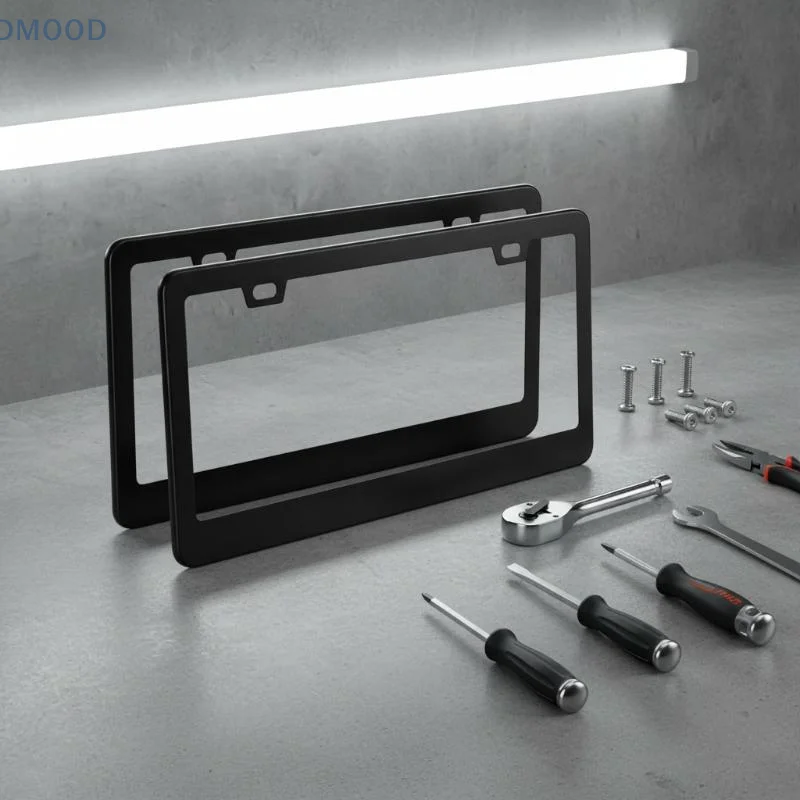 【CR】2-piece Car License Plate Frame Set, Made Of Stainless Steel Alloy