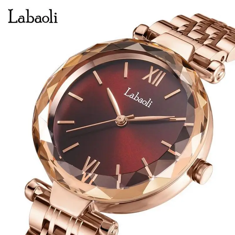 LABAOLI Rose Gold Women Wrist Watches 2023 Top Brand Luxury Stainless Steel Band Ladies Wrist Watch For Female Clock Red