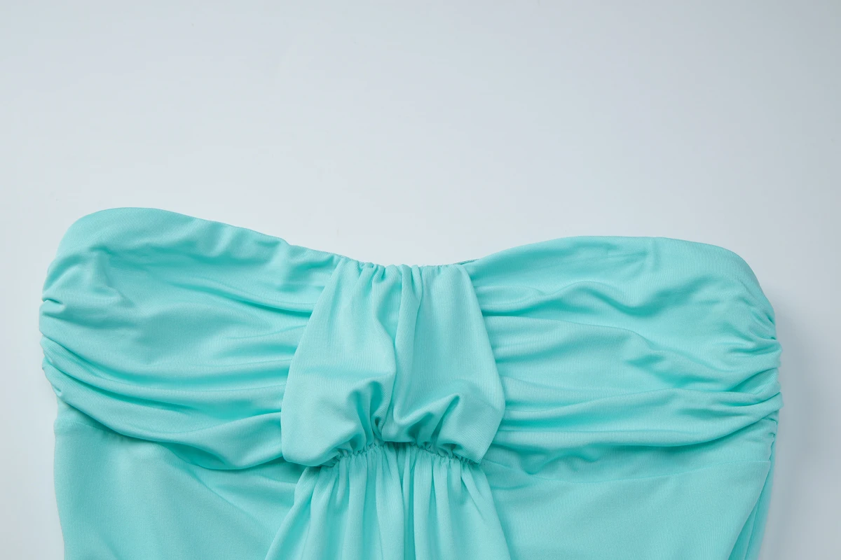 Hugcitar Modisches Trägerloses Einfarbiges Gerafftes Drapiertes Sexy Crop-Top für Damen, Sommerliche Freizeitkleidung, Streetwear, Party- und Urlaubs-T-Shirts – Detail 6