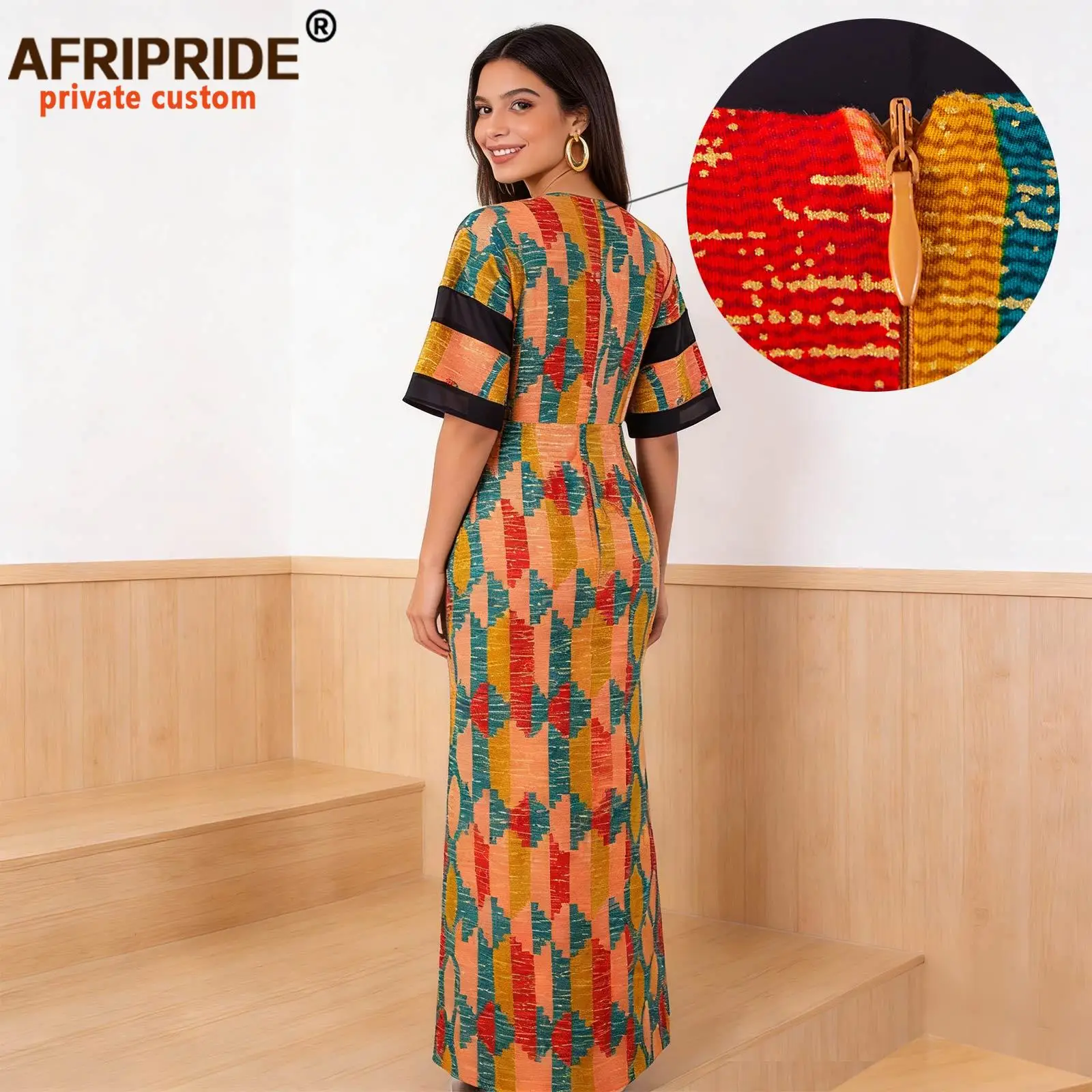 AFRIPRIDE-Robe de soirée pour femmes, imprimé africain, manches mi-longues, Dashiki, A1925049