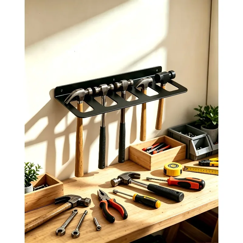 2026 Heavy Duty Metal Hammer Holder Rack - Wall Mounted Tool Storage Organizer for Garage, Workshop and Carpenter Tools