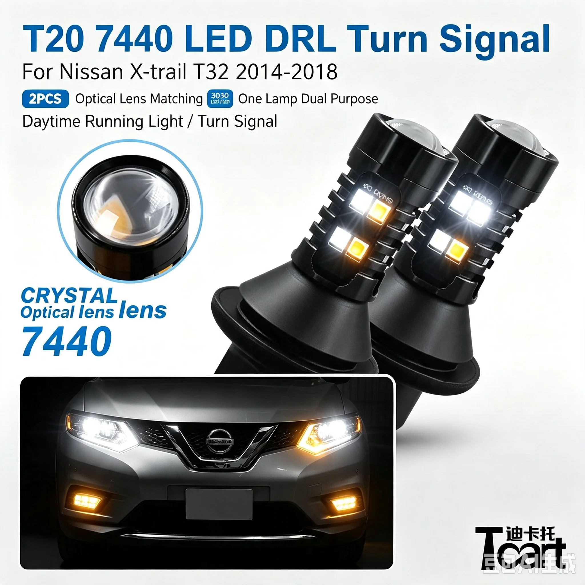 Tcart For Nissan X-trail T32 2014 2018 2PCS T20 7440 Led Daytime Running Lights Turn Signal Drl Led Lamp Car Accessories