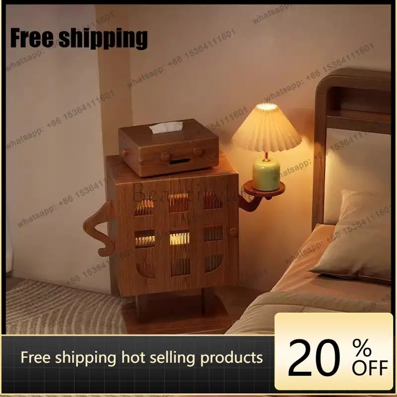 LD large capacity solid wood bedside table robot movable bedside table