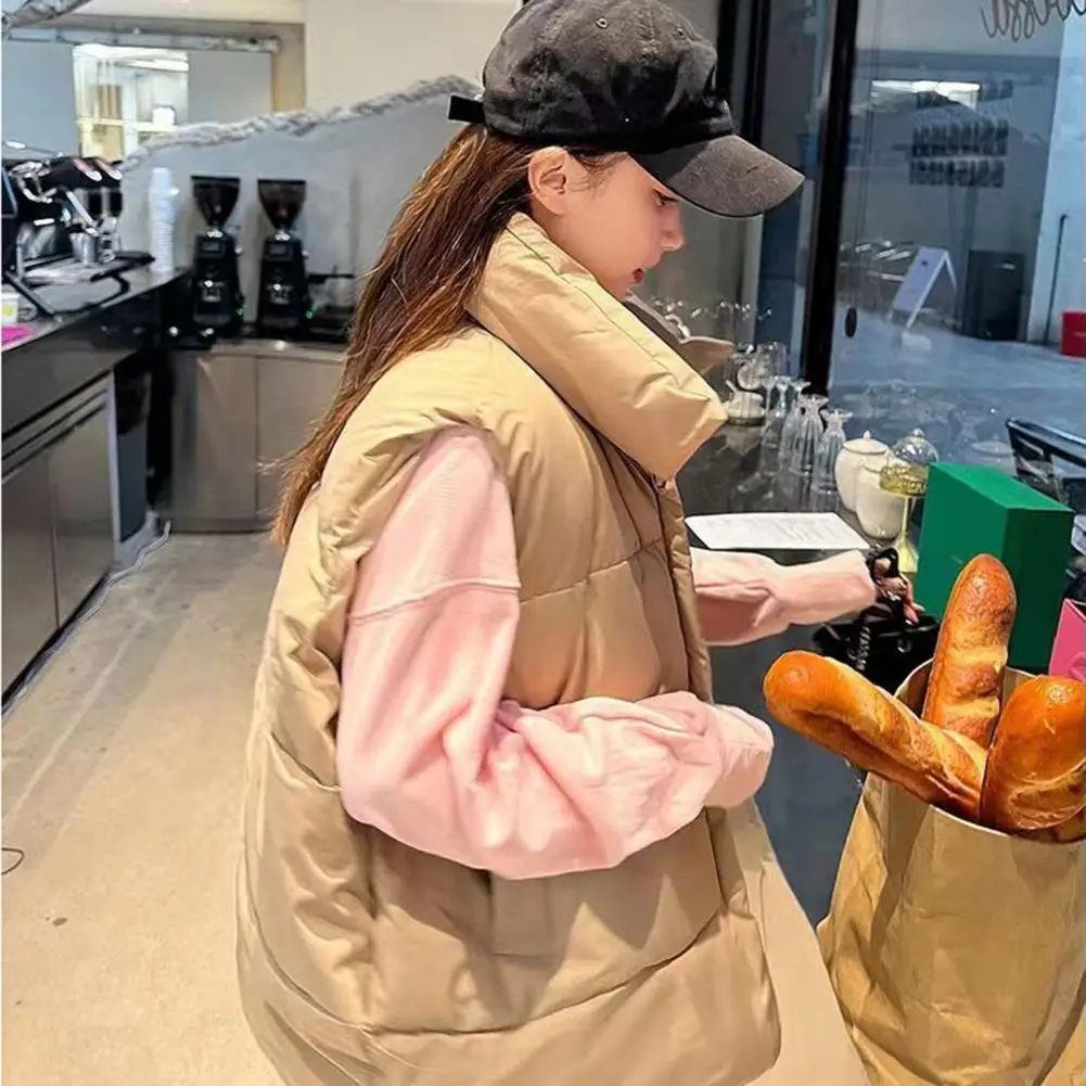 Cappotto da donna con risvolto gilet imbottito invernale da donna con chiusura a cerniera colletto rovesciato per attività all'aperto addensato senza maniche