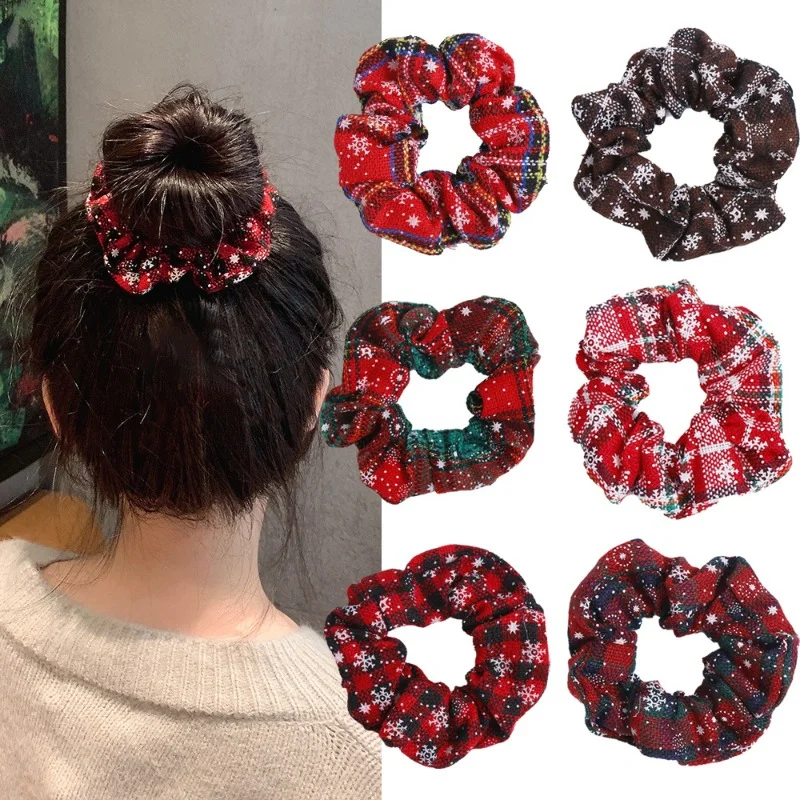 Retro Christmas Snowflake Fabric Hair Rope for Woman Fashion
