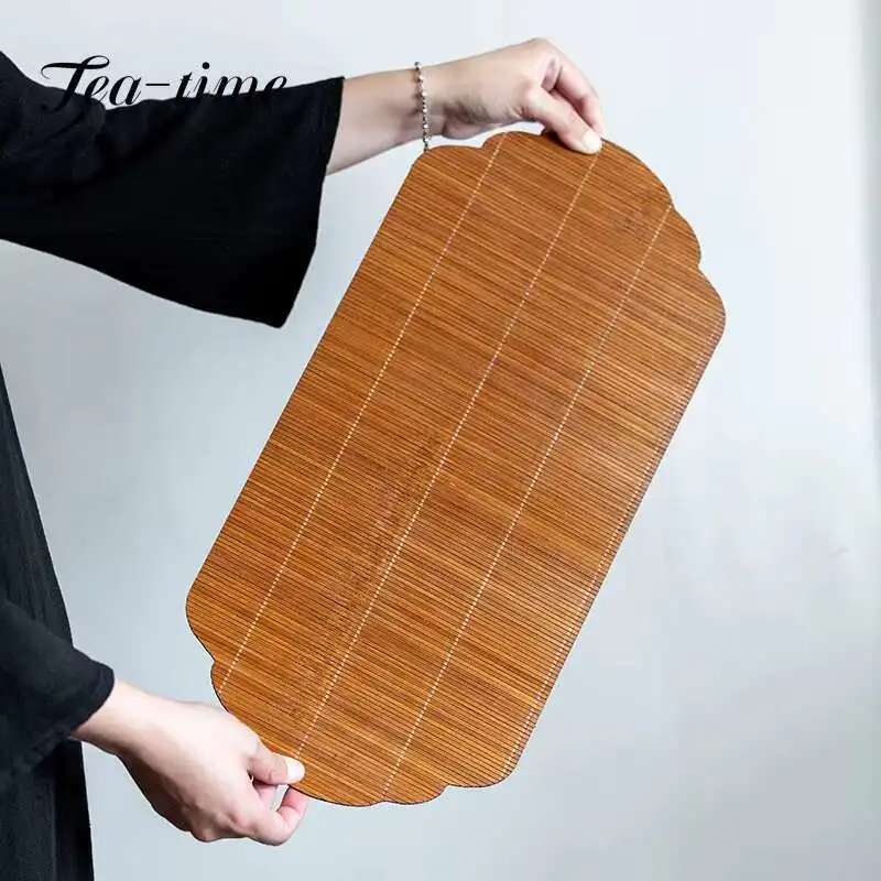 Retro Chinese Style Tea Table Mats Handmade Bamboo Weaving Double Sided Table Mat Household Insulation Pads Teaware Accessories