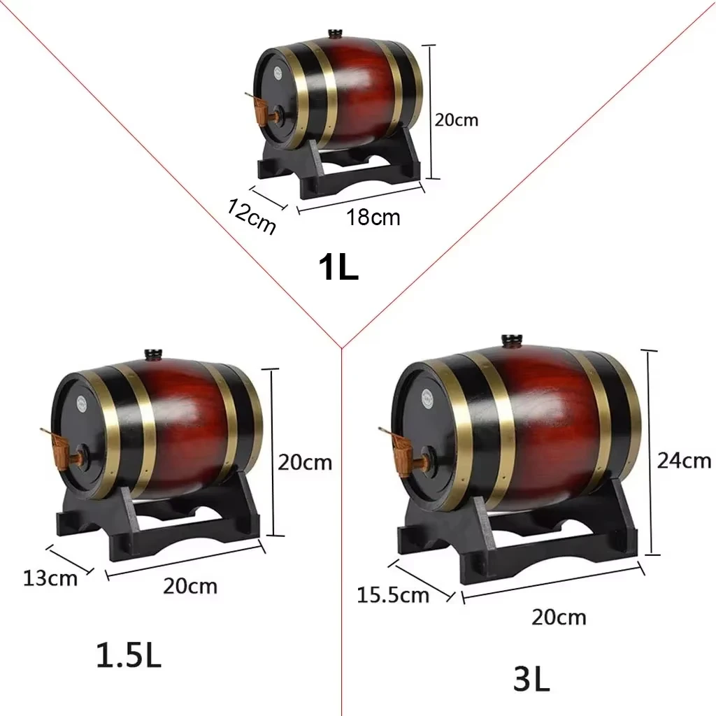 UNTIOR 1L/1.5L/3L Wood Wine Barrel Vintage Oak Beer Brewing Accessories Whiskey Storage Container Home Decoration Wine Bar Tools