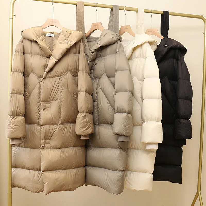 

2025 Winter Women's Down Jacket Commuter Hooded Strap Long Down Jacket