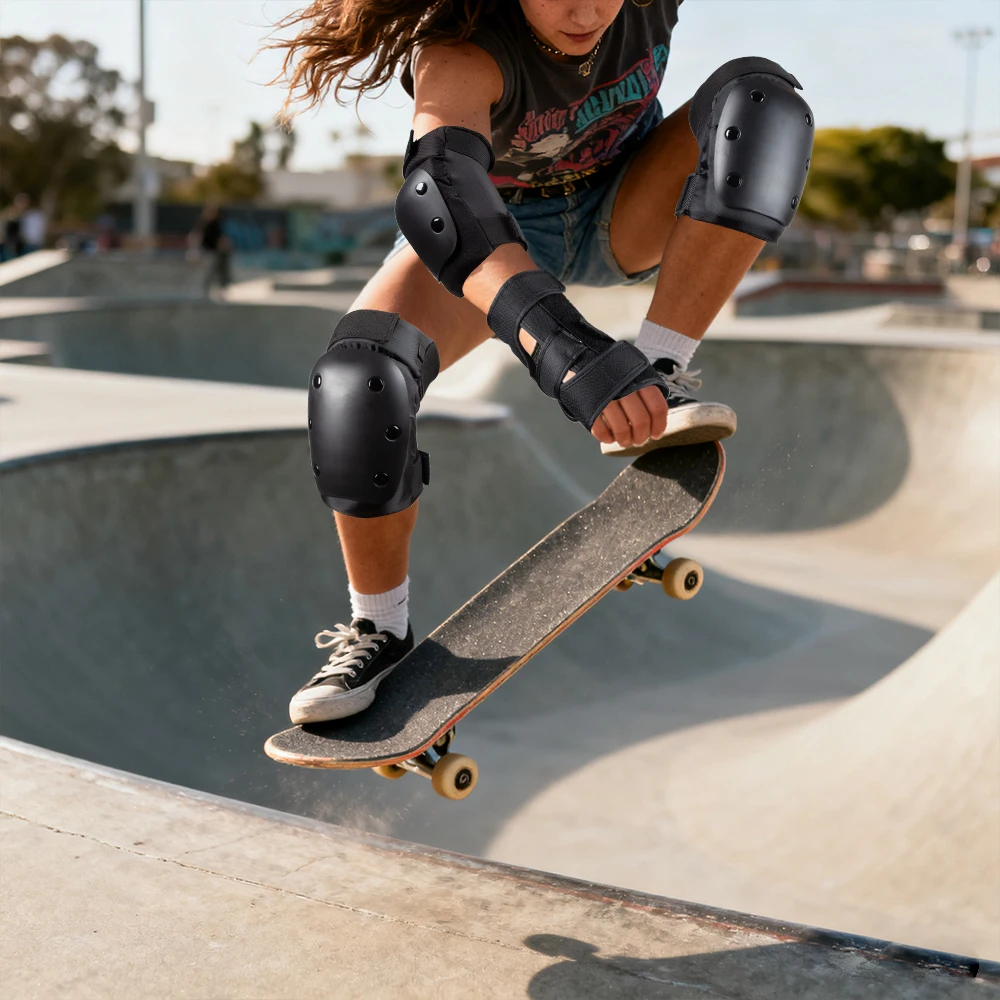 6-in-1-Knieschützer, Ellenbogenschützer mit Handgelenkschützern, Skateboard-Skate-Pads für Jugendliche und Erwachsene, Schutzausrüstungsset zum Skateboarden und Skaten – Detail 11
