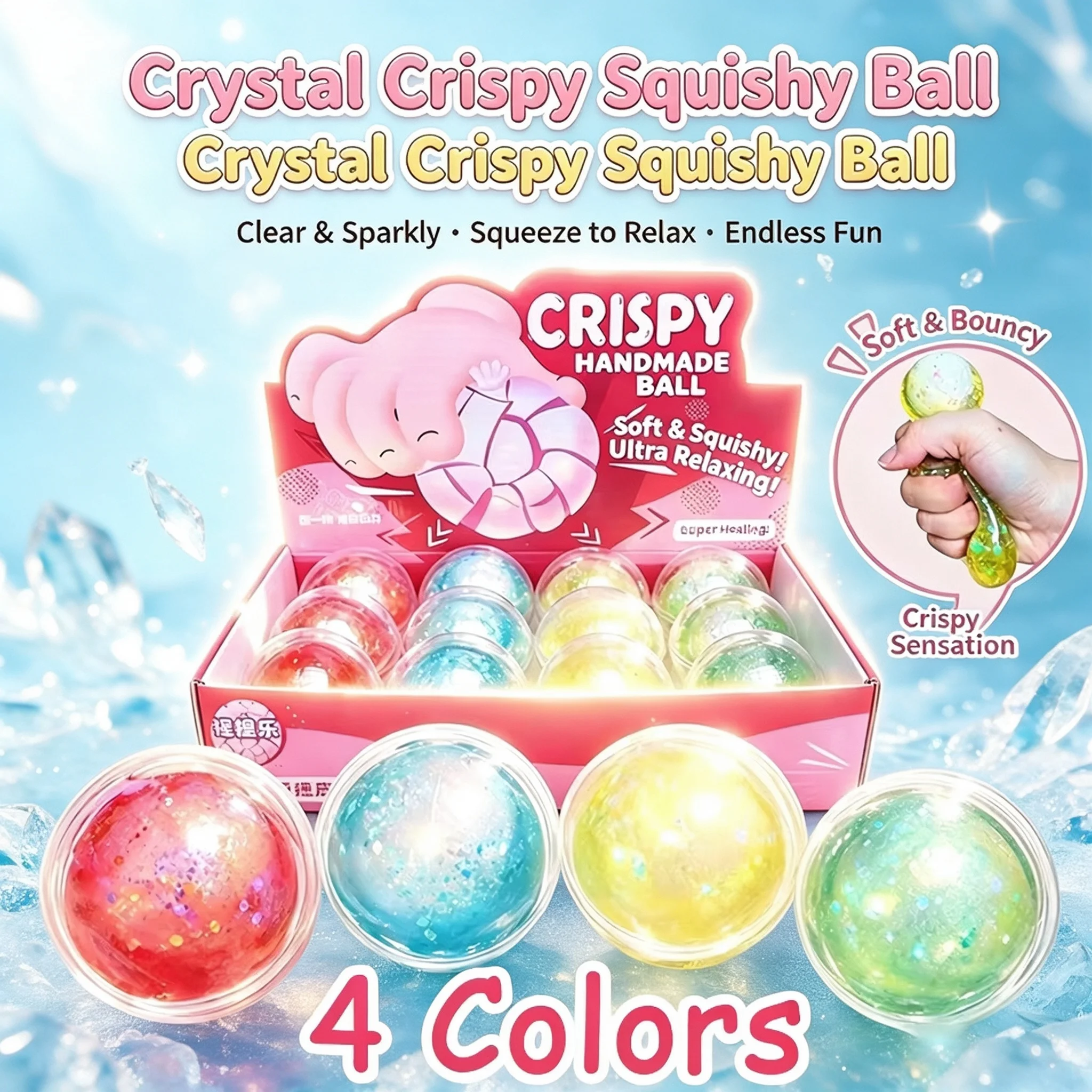 Kawaii 4 Color Handmade Crystal Squishy Slow Rebound Crunch ASMR Fidget Toy Soft Squeeze Stress Relief Sensory Gift