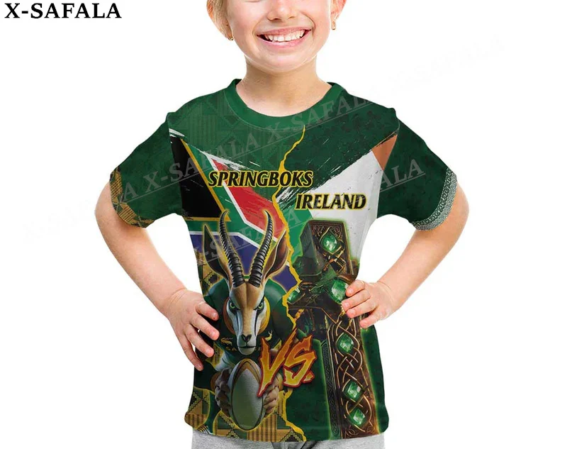 South Africa Rugby Go Springboks Kid  Children 3D Print Mesh Fiber T Shirt Top Summer Tee Men Streetwear Shorts Sleeve Sport-1