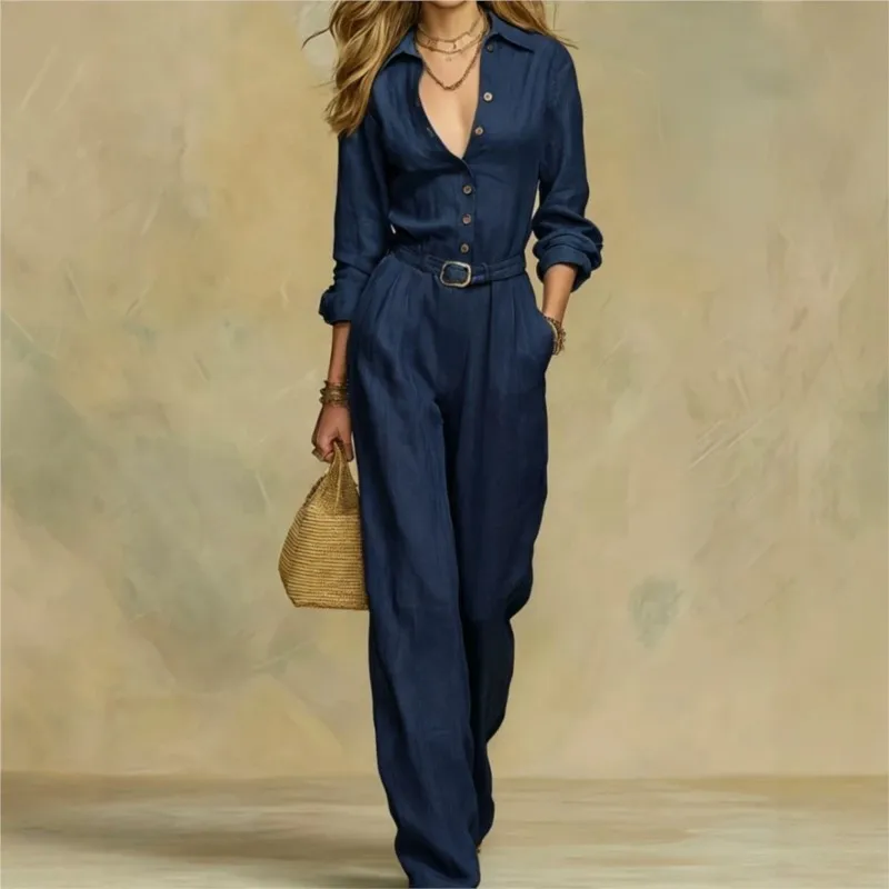2026 New Autumn Women's Jumpsuit Solid Color With Pocket Buttons Fashionable And Comfortable Commuting Versatile Unique Jumpsuit view 4