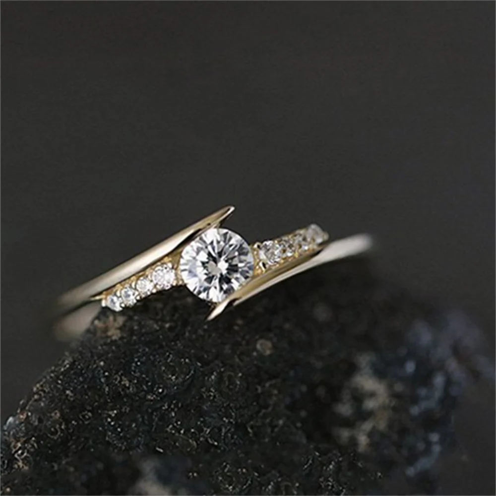 Minimalist Small Round Stone Ring Gold Color White Zircon Thin Rings For Women Wedding Bands Stacking Ring Engagement Jewelry CZ