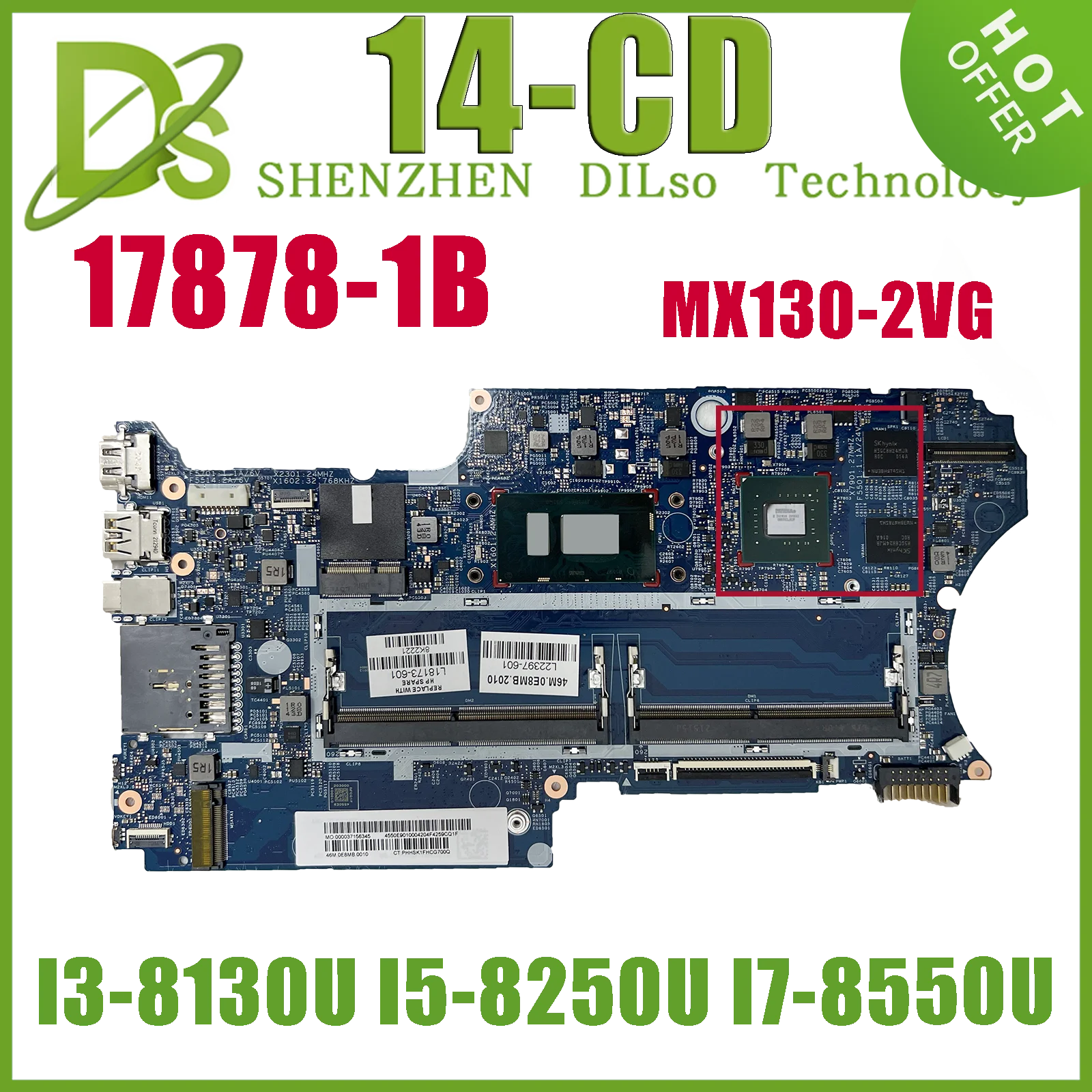 KEFU 17878-1B Mainboard For HP PAVILION X360 14-CD  L18173-601 L18173-001 Laptop Motherboard i3-8130U i5-8250U i7-8550U MX130-2G