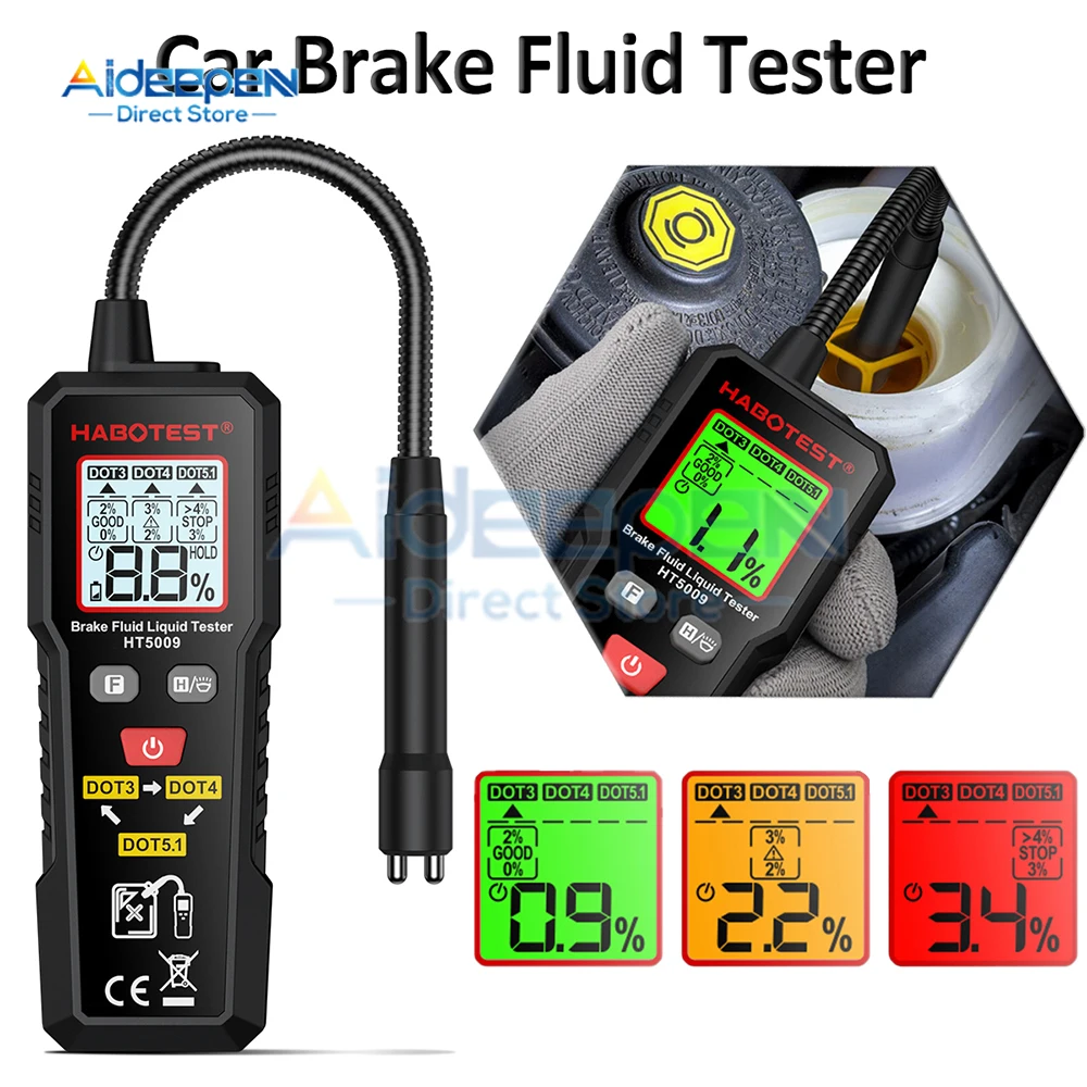 

HT5009 Hydraulic Oil Moisture Analyzer with Backlight Auto Car Brake Oil Moisture Detector Flexible Probe for DOT3 DOT4 DOT5.1