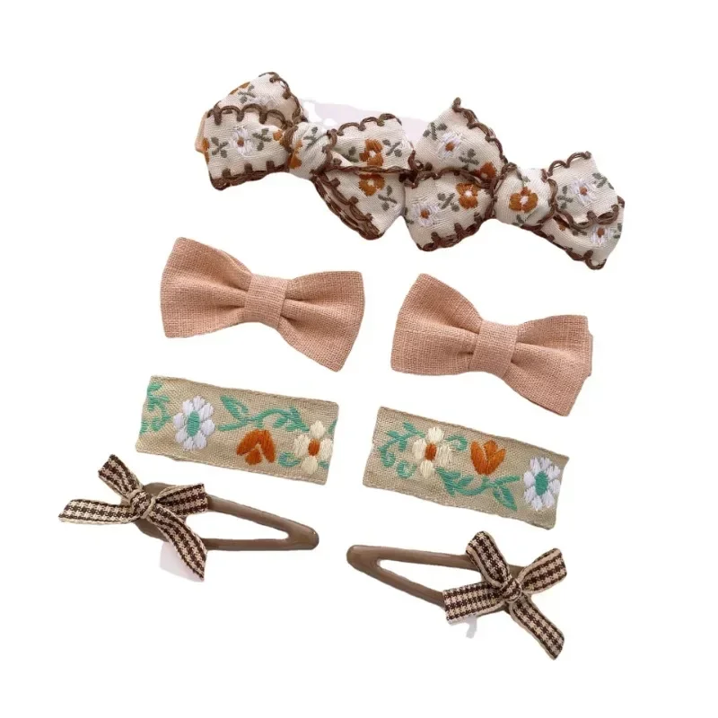 8Pcs/set Chocolate Fabric Bow BB Hairpin Barrettes Headwear Kid Babies Hair Clips for Girls  Korean Hair Styling Accessories New