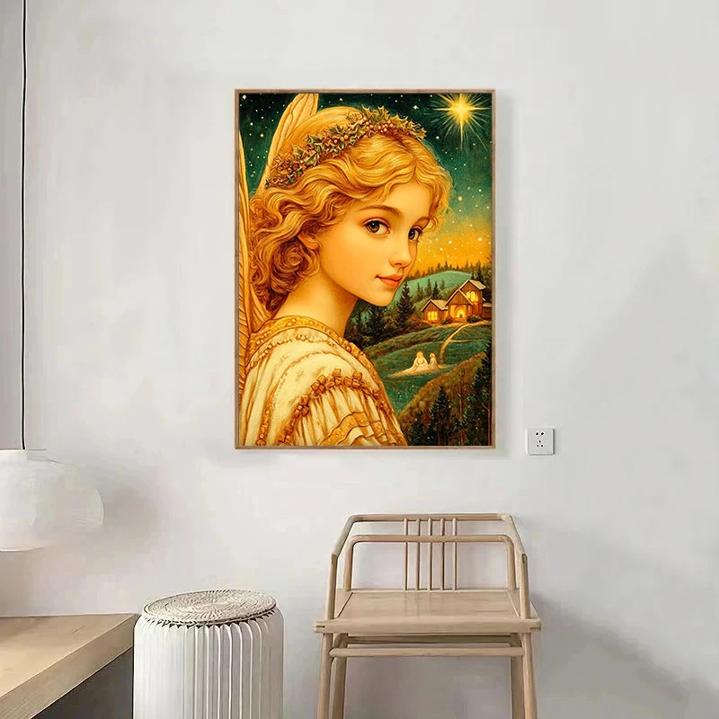 Vintage Christmas Church Christian Nativity Scene Angel Poster and Prints Canvas Printing Wall Art Picture for Living Room Decor