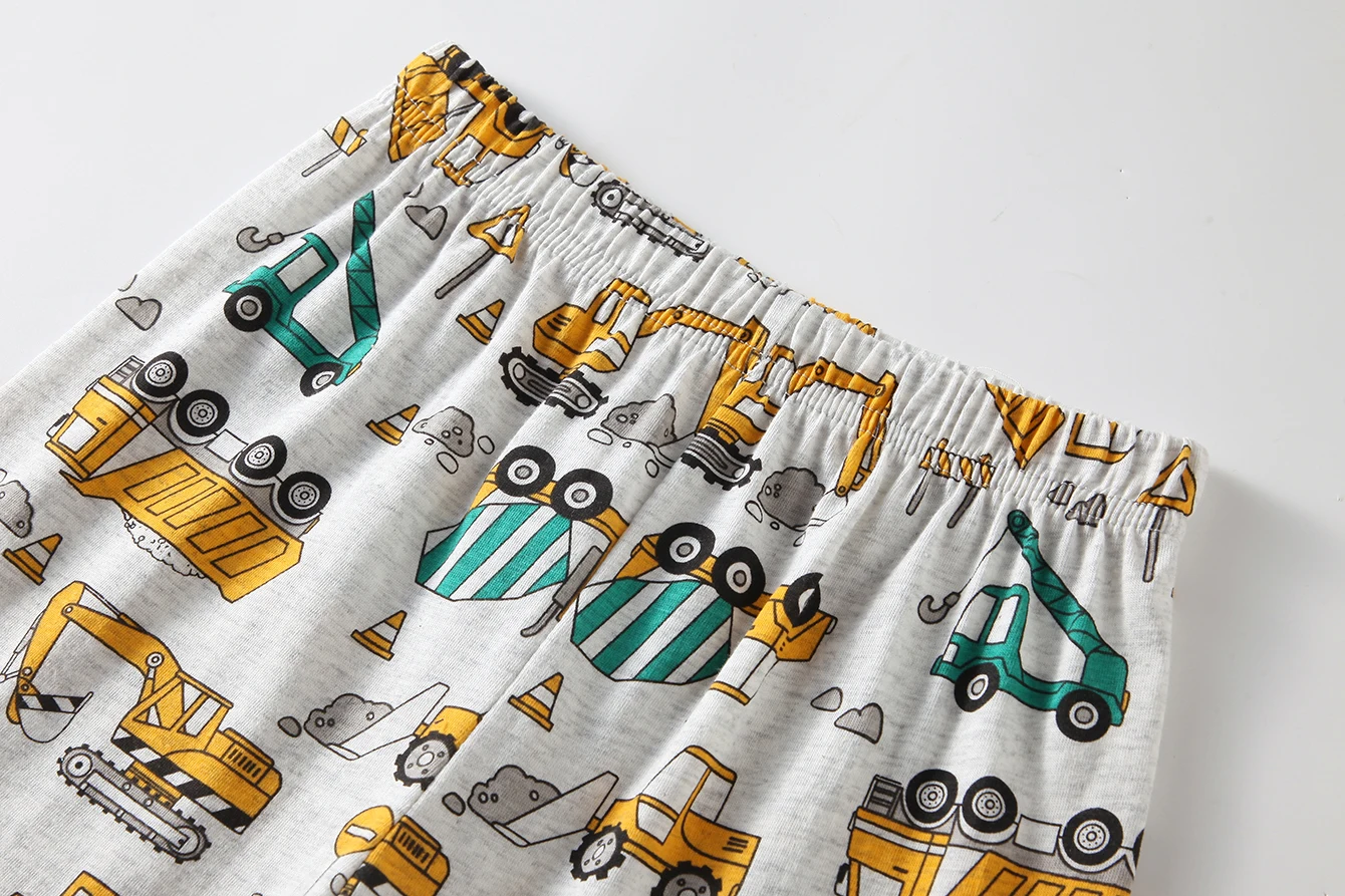 Sommer Neuer Stil Jungen 1-8 Jahre Alt Reine Baumwolle Pyjama Cartoon Baufahrzeug Dünner Kurzarm-Shorts Kinder Hauskleidung Set – Detail 7