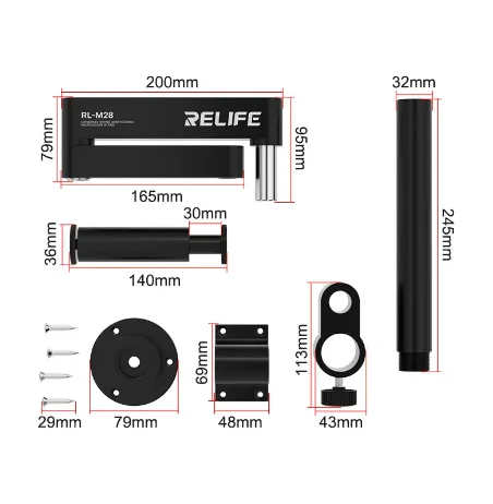 RELIFE RL-M28 مجهر عالمي قابل للطي سوينغ الذراع قوس للطي 360 درجة سوينغ ارتفاع قابل للتعديل حامل المجهر