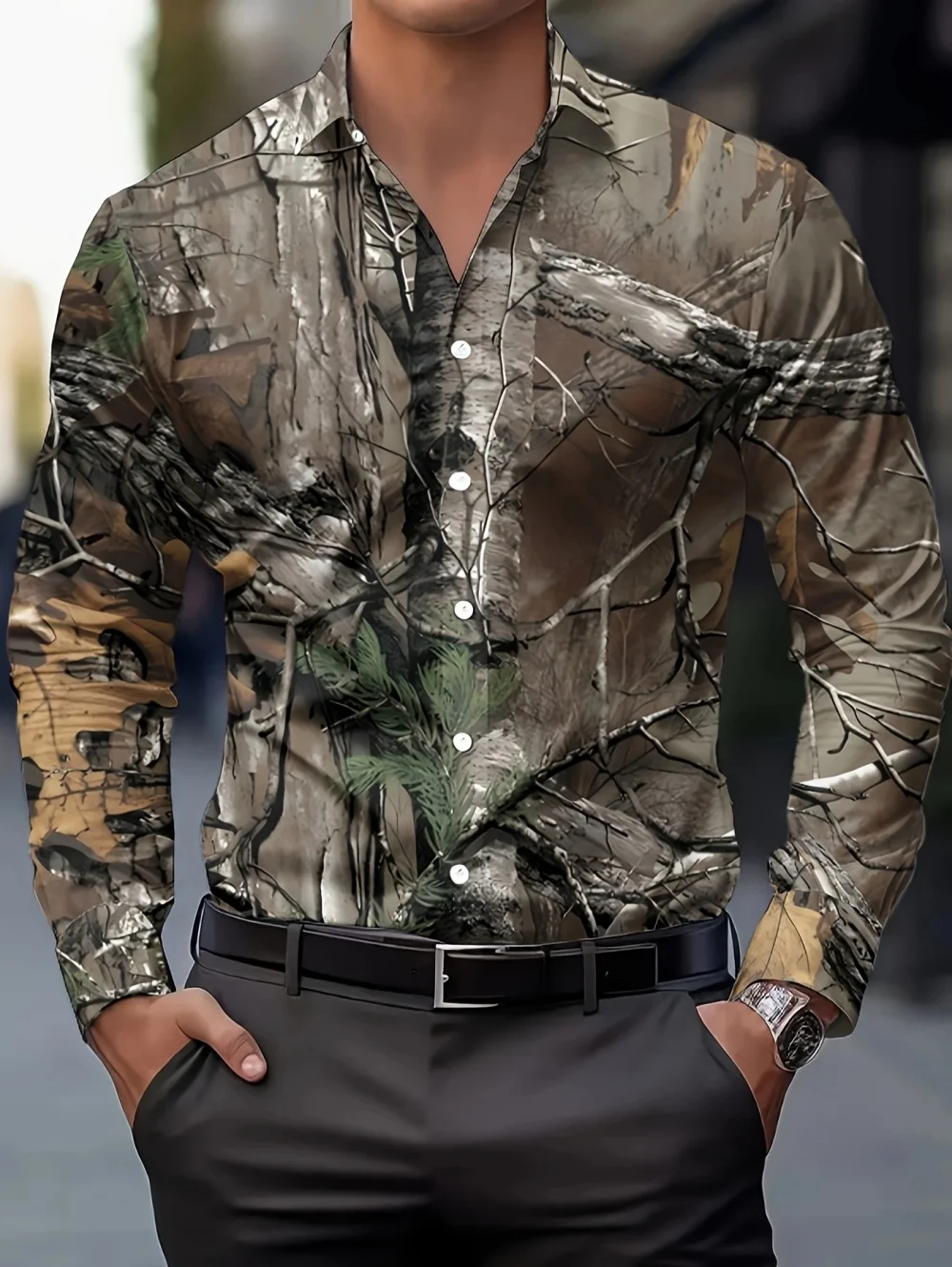 

Men's Spring and Autumn Long Sleeves Shirt High-Definition Pattern Jungle Print Casual Fashion Streetwear Oversize Shirts Man