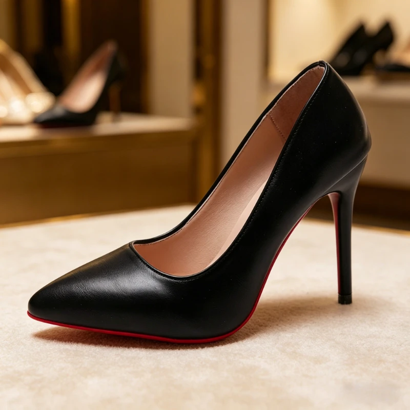 Spitze Pumps aus Lackleder mit Sexy Roter Sohle für Party und Abschlussball, Minimalistische Flache Arbeitsschuhe für Damen – Detail 4